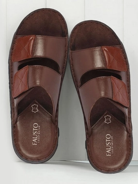 Buzz Lightyear Slippers Men Brown Genuine Leather Adjustable Velcro Strap Broad Feet Open Toe Suede Leather Insole Slippers