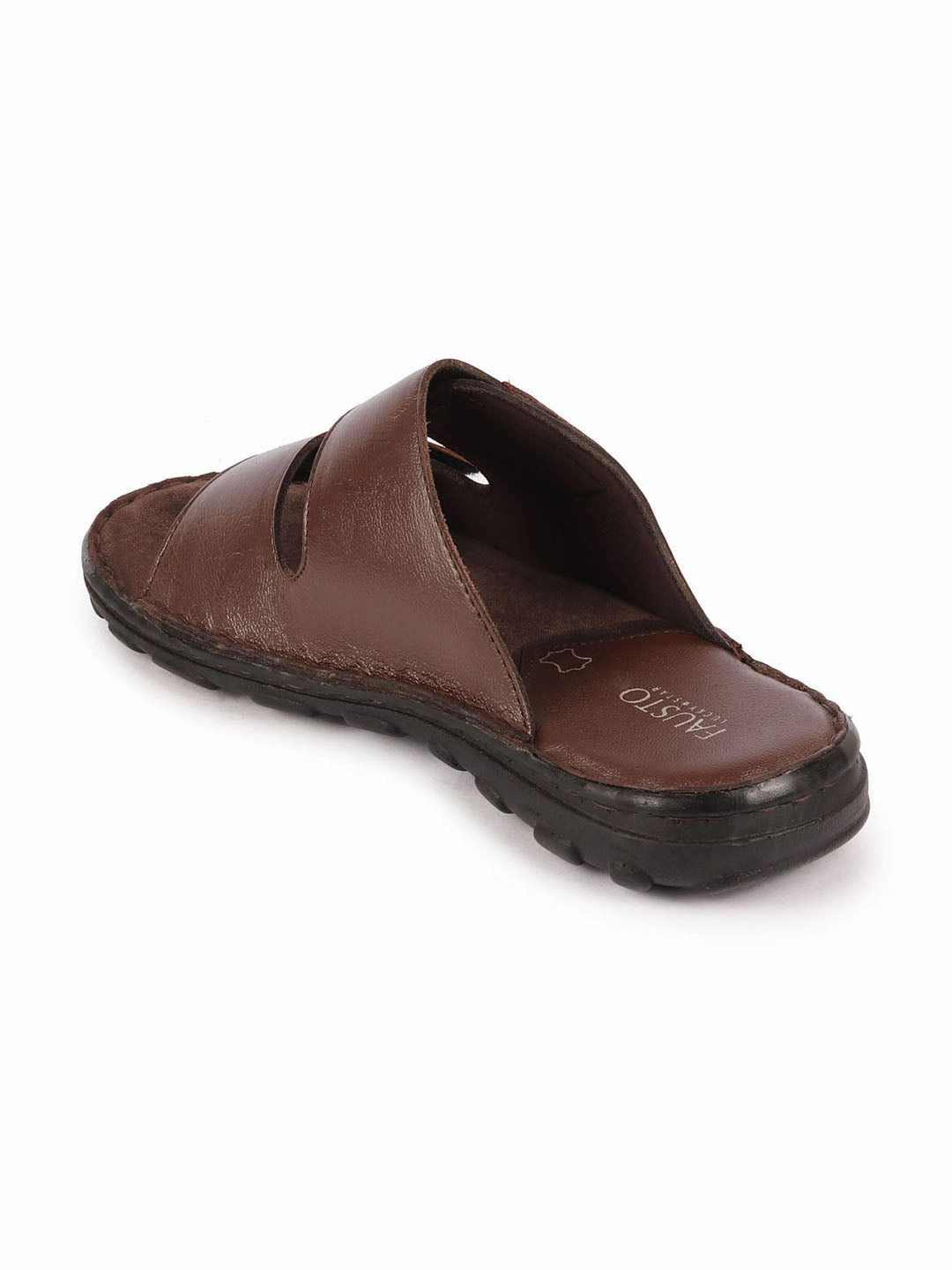 Poolside Slippers Men Brown Genuine Leather Adjustable Velcro Strap Broad Feet Open Toe Suede Leather Insole Slippers