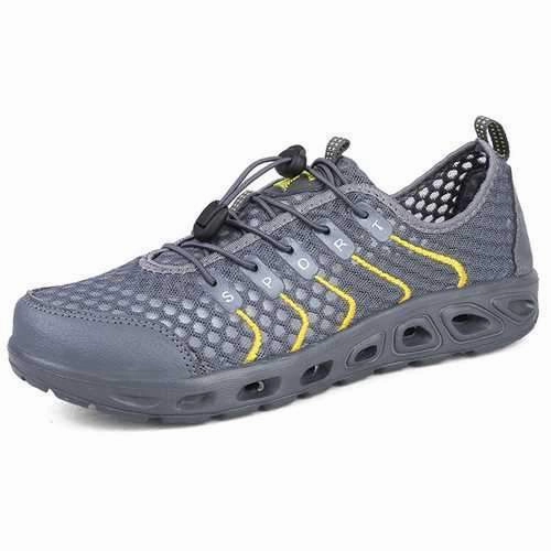 Men Casual Breathable Outdoor Mesh Sneakers Leather Shoes Casual Wear