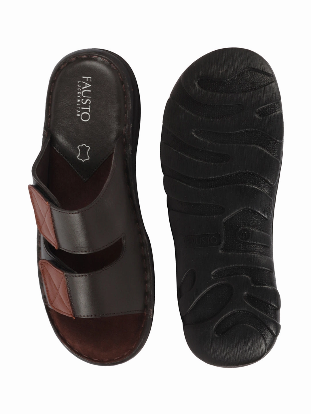 Polygonatum Ruby Slippers Men Dark Brown Genuine Leather Adjustable Velcro Strap Broad Feet Open Toe Suede Leather Insole Slippers