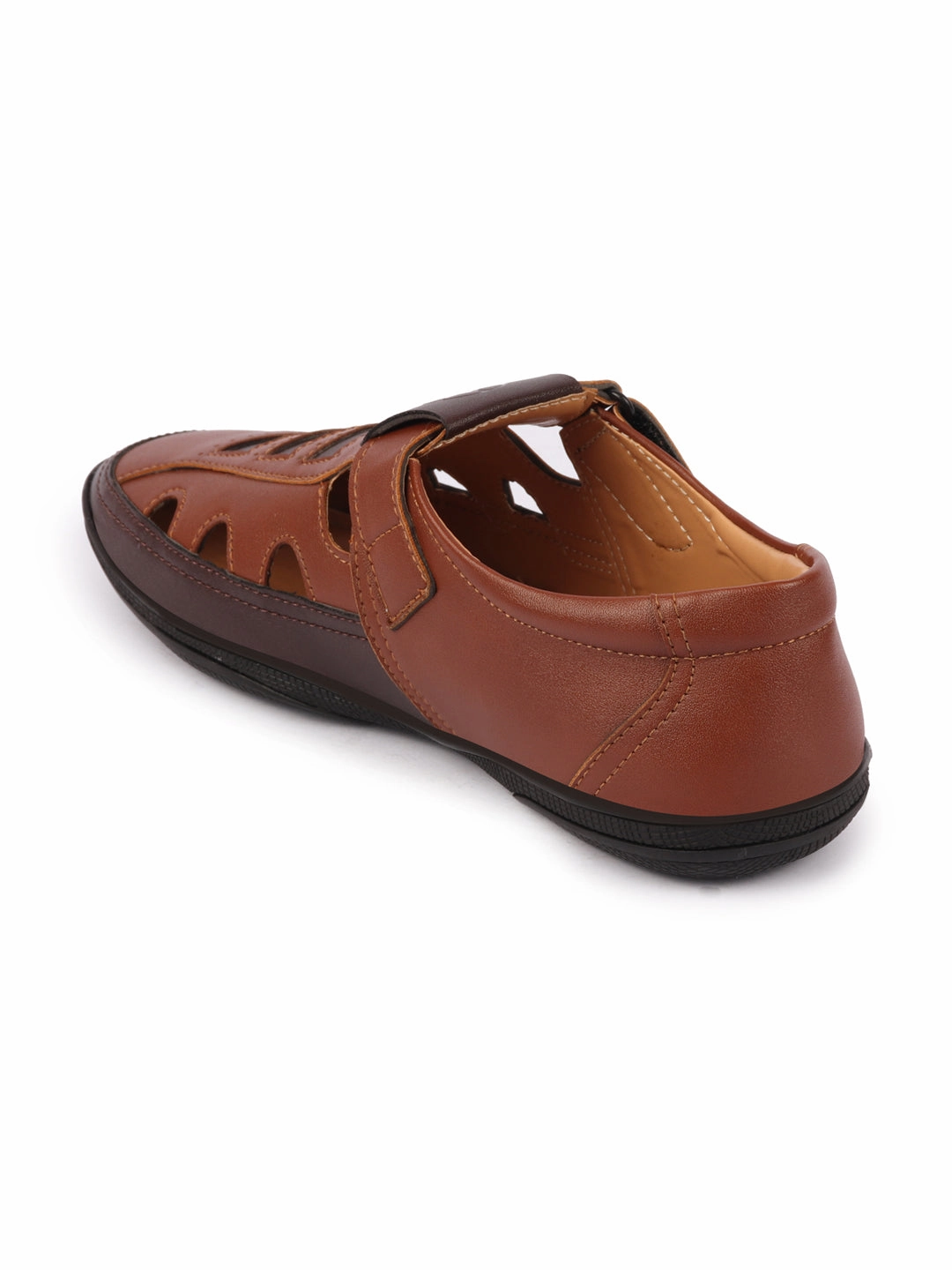 Men Tan Laser Cut Design Roman Sandal with Buckle Strap Sandals Last Minute Deals