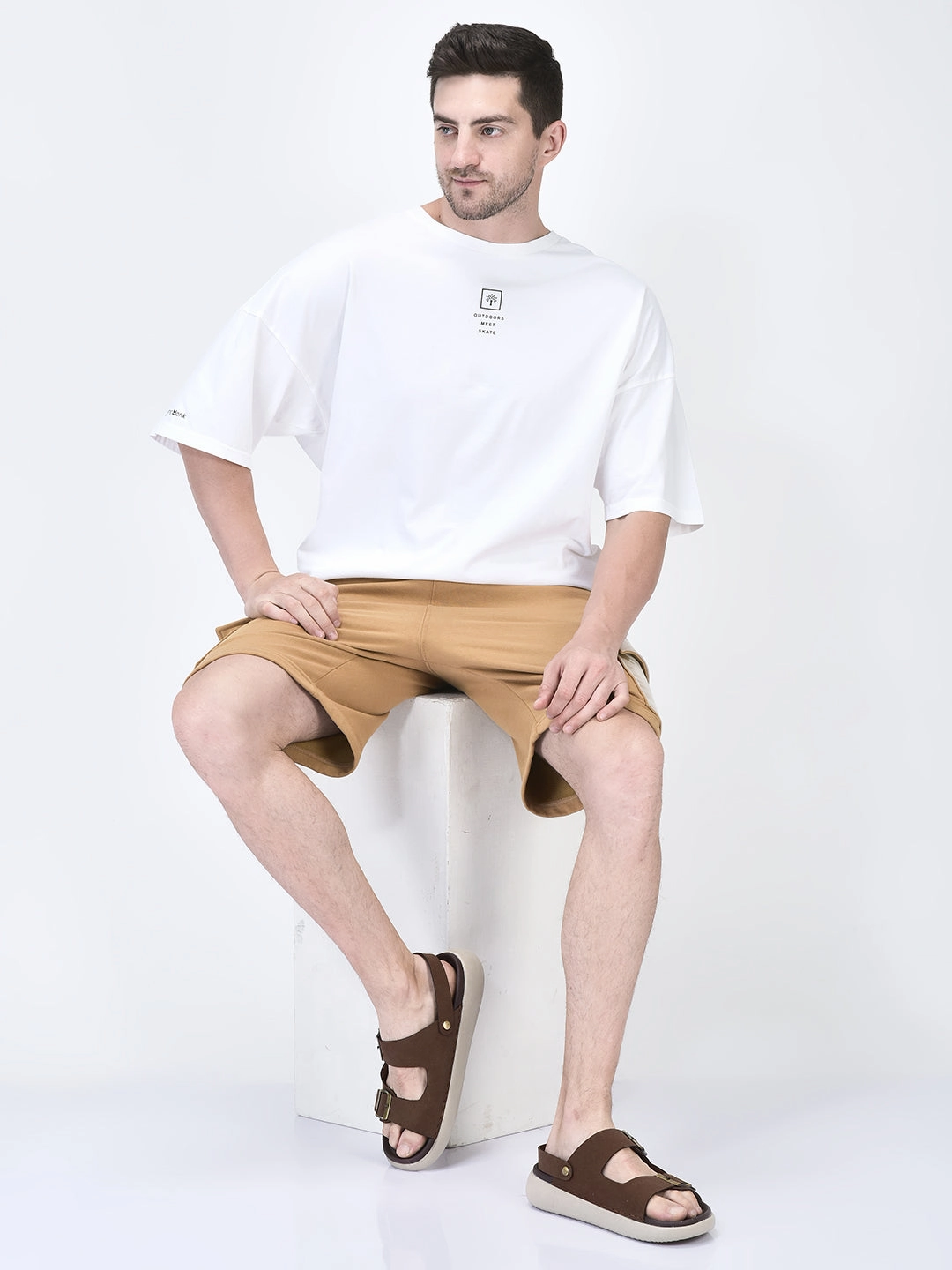 Slippers Walmart Men Tan Open Toe Double Adjustable Strap Stitched Waterproof Sandals with Back Support|Soft Cushioned Insole|Lightweight Summer Slip-On Slipper|Perfect For Monsoon Rainy Season