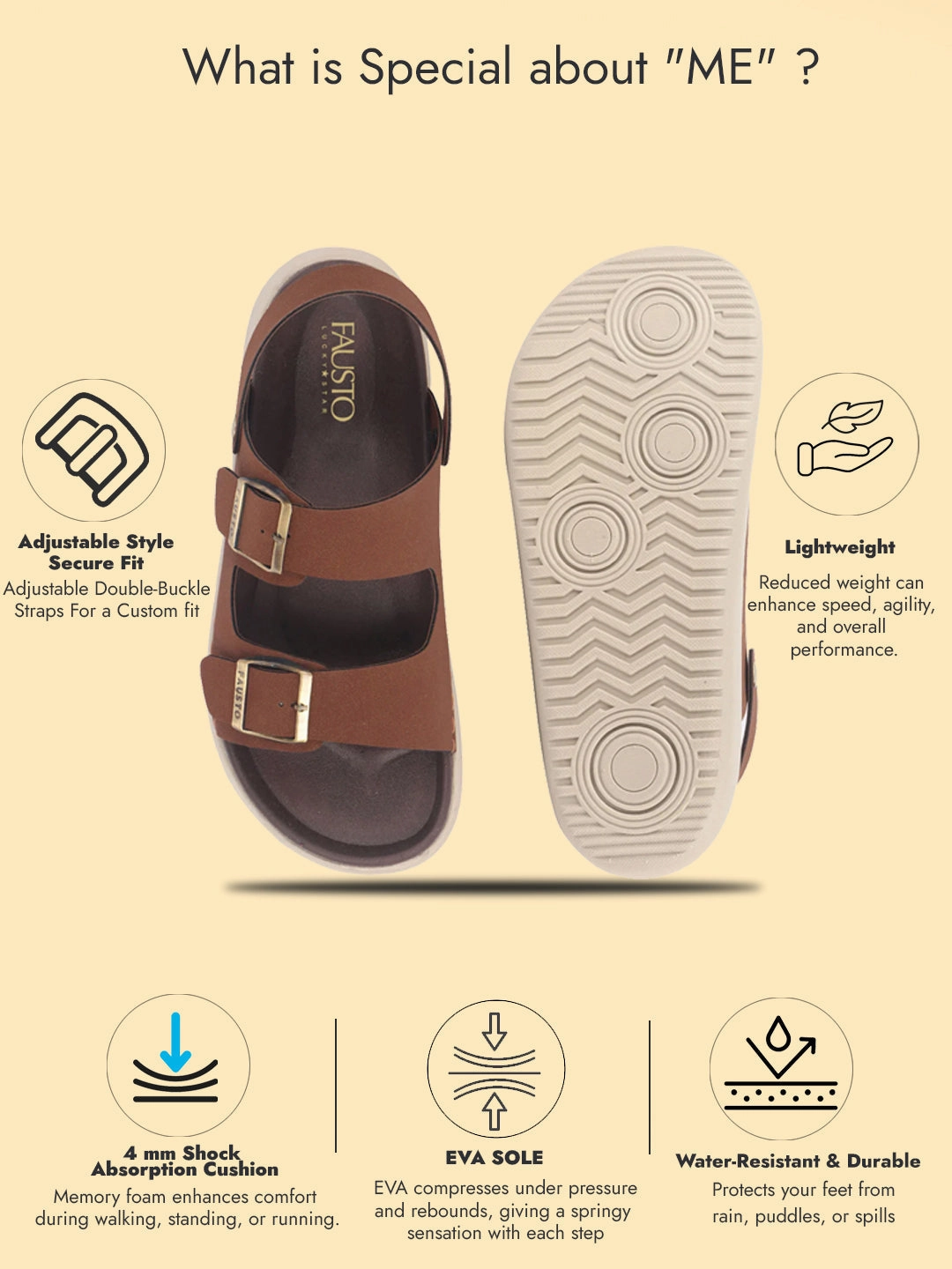 Best Slippers For The Elderly Men Tan Open Toe Double Adjustable Strap Stitched Waterproof Sandals with Back Support|Soft Cushioned Insole|Lightweight Summer Slip-On Slipper|Perfect For Monsoon Rainy Season