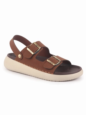 Outdoor Winter Slippers Men Tan Open Toe Double Adjustable Strap Stitched Waterproof Sandals with Back Support|Soft Cushioned Insole|Lightweight Summer Slip-On Slipper|Perfect For Monsoon Rainy Season