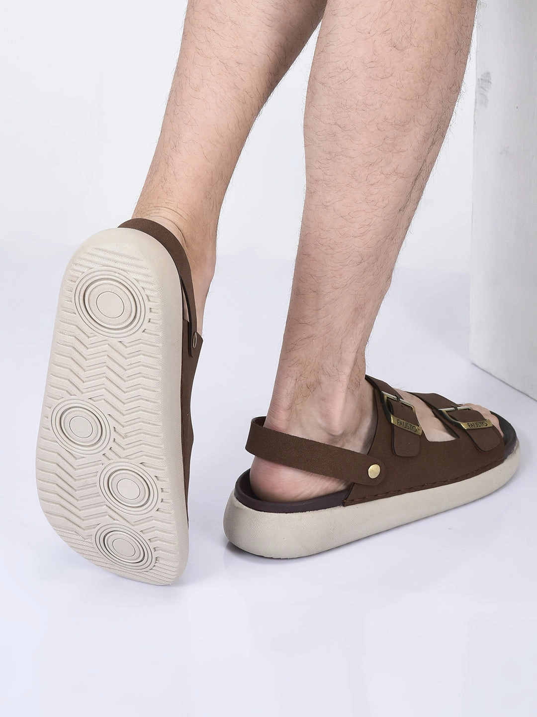 Men Tan Open Toe Double Adjustable Strap Stitched Waterproof Sandals with Back Support|Soft Cushioned Insole|Lightweight Summer Slip-On Slipper|Perfect For Monsoon Rainy Season Slippers At Walmart