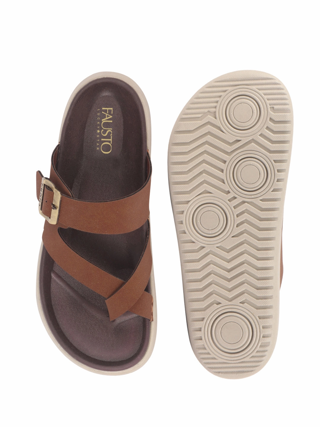 Bunny Slippers For Adults Men Tan Toe Ring Criss Cross Buckle Strap Side Stitched Waterproof Summer Slip On Sandals|Comfort Sole|Lightweight Slippers for Rainy Monsoon Season