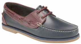 Mens Navy & Brown Leather Moccasin Boat Shoes Criss Cross Flat Shoes