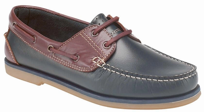 Mens Navy & Brown Leather Moccasin Boat Shoes Flat Shoes Vs Arch Support