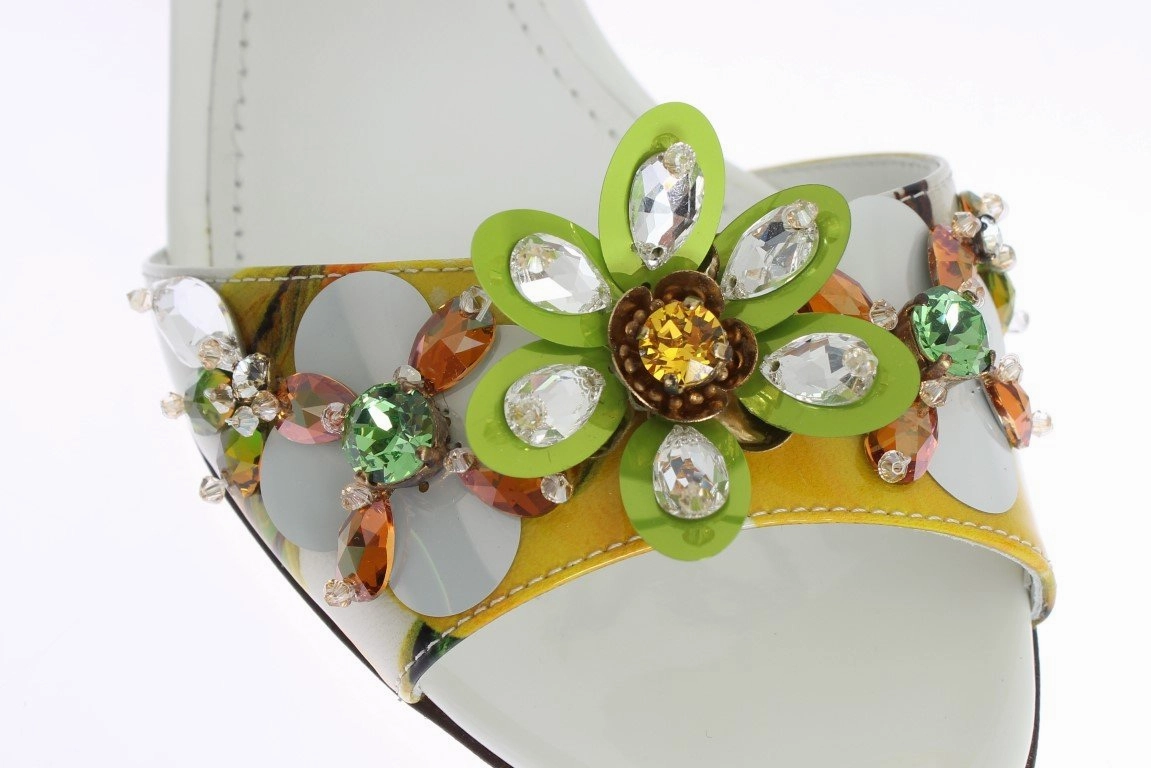 Cool Sandals Multicolor Floral Print Crystal Strap Sandals