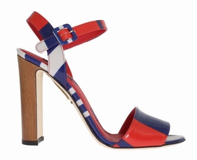 Multicolor Leather Ankle Strap Sandals Thong Kitten Heel Sandals