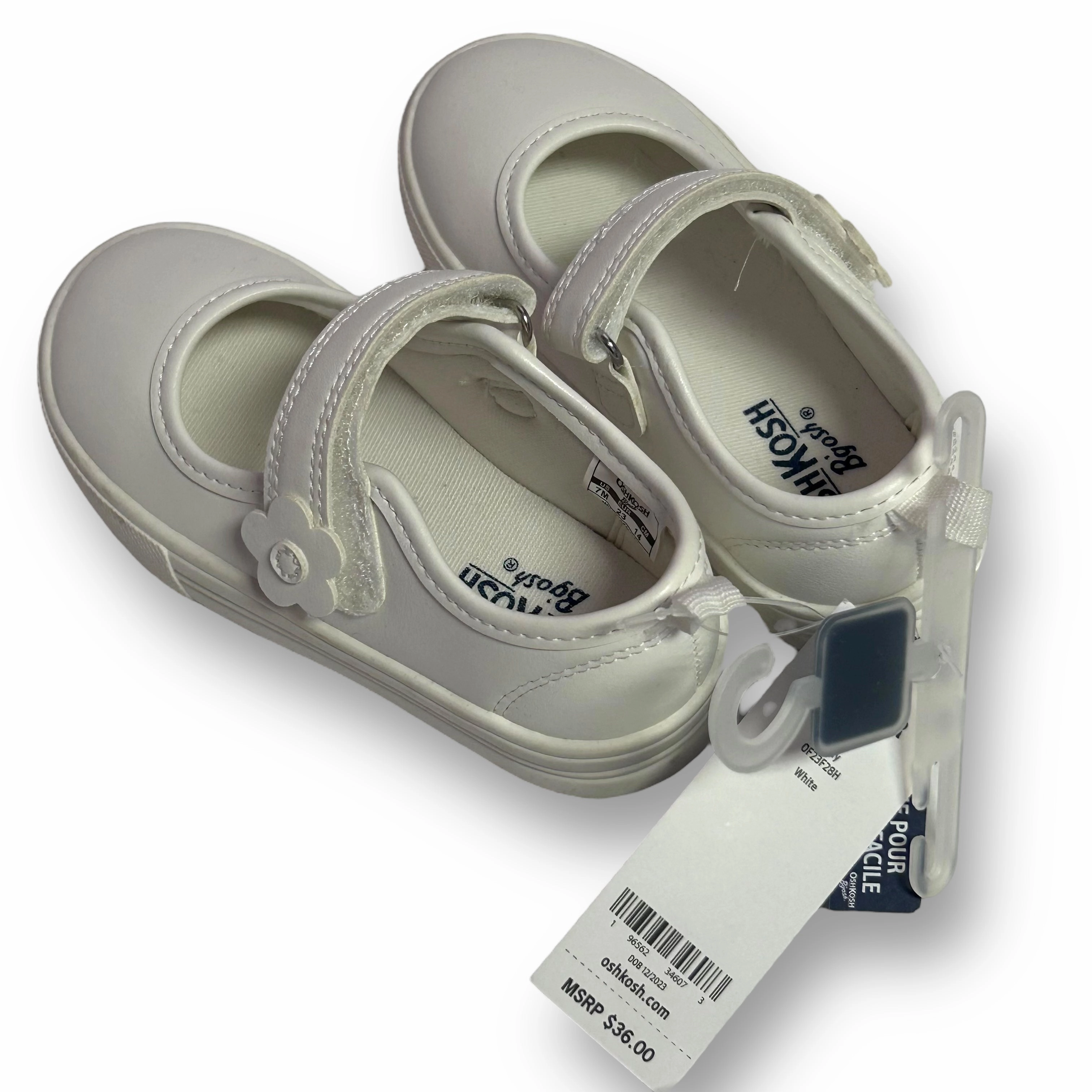 NEW! OshKosh Toddler Girl Size 7 White No-Buckle Mary Jane Shoes Superdry Flip Flops