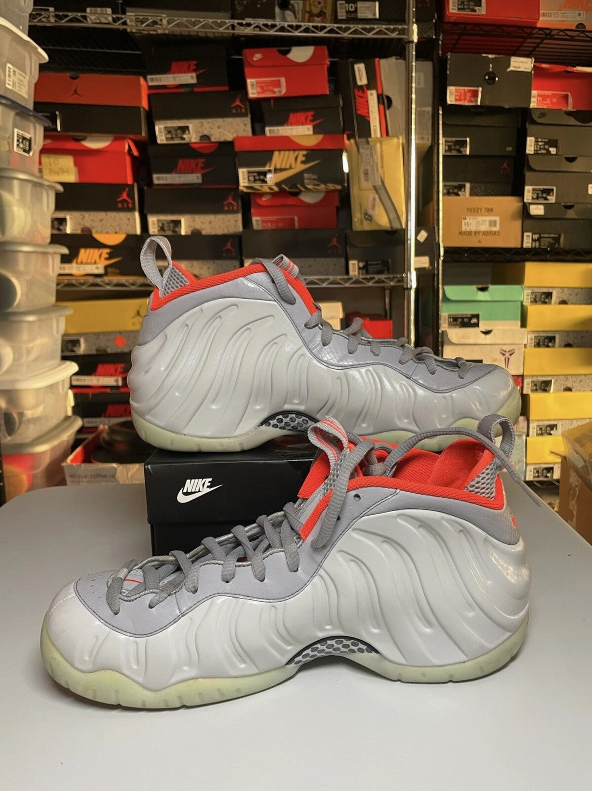 Nike Air Foamposite Pro PRM Pure Platinum Wolf Grey Size 11 616750 003 Asics Gel Rocket Volleyball Shoes