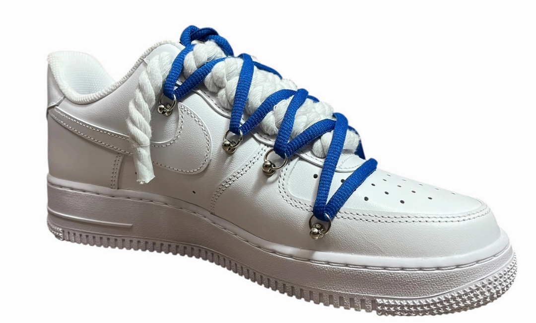 Nike Air Force 1 White Double Rope Laces White/Navy Asics Gel Upcourt Badminton Shoe