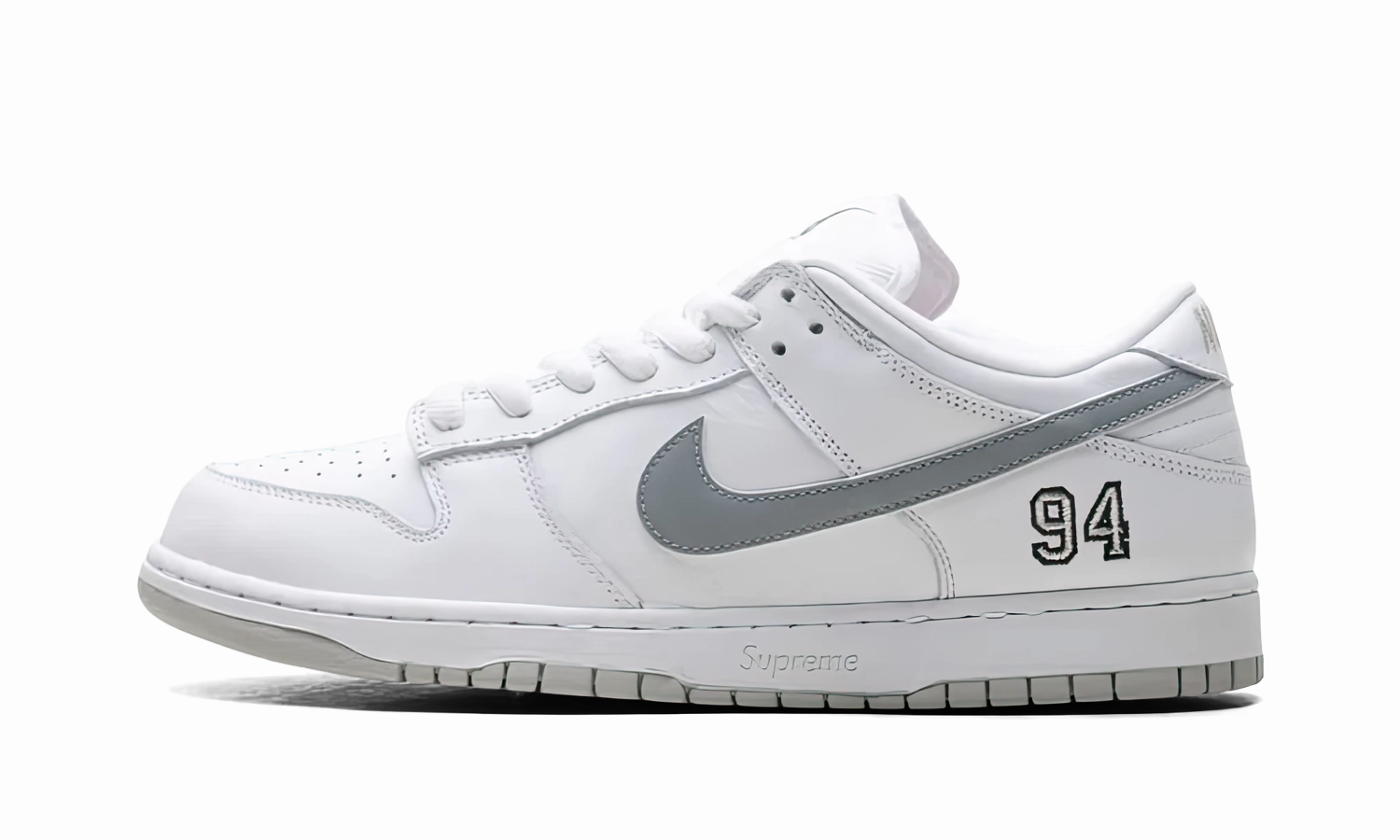 Nike SB Dunk Low Supreme 94 White Metallic Silver Asics Elite Wrestling Shoe