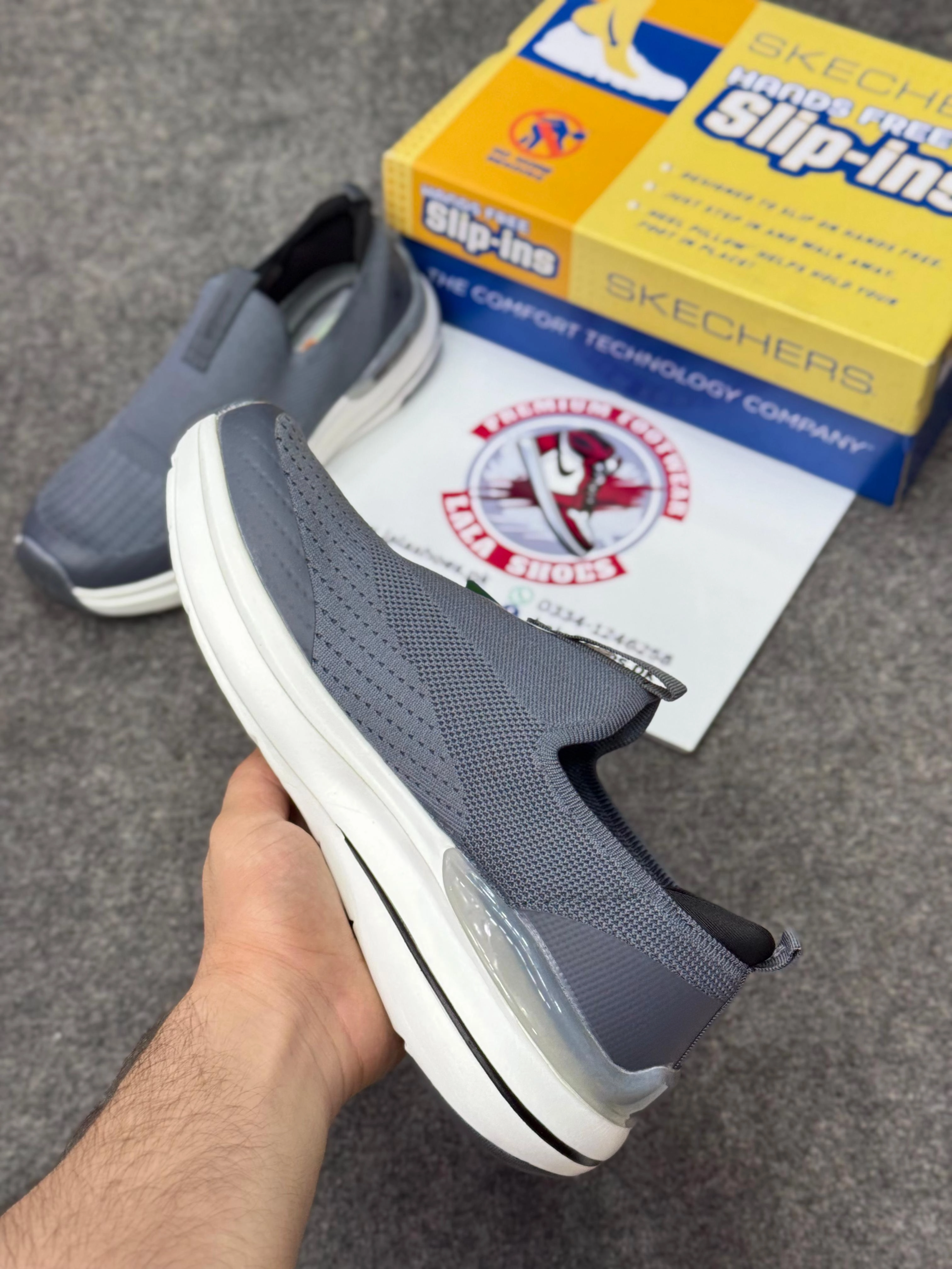 Best Running Shoe For Knee Skechers Slip-ins: Max Cushioning Hyper Burst 84579 grey white, Air-Cooled Memory Foam