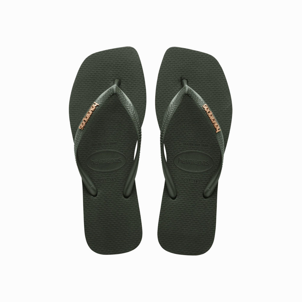Flip Flops Wearing Slim Square Logo Metallic Flip Flops