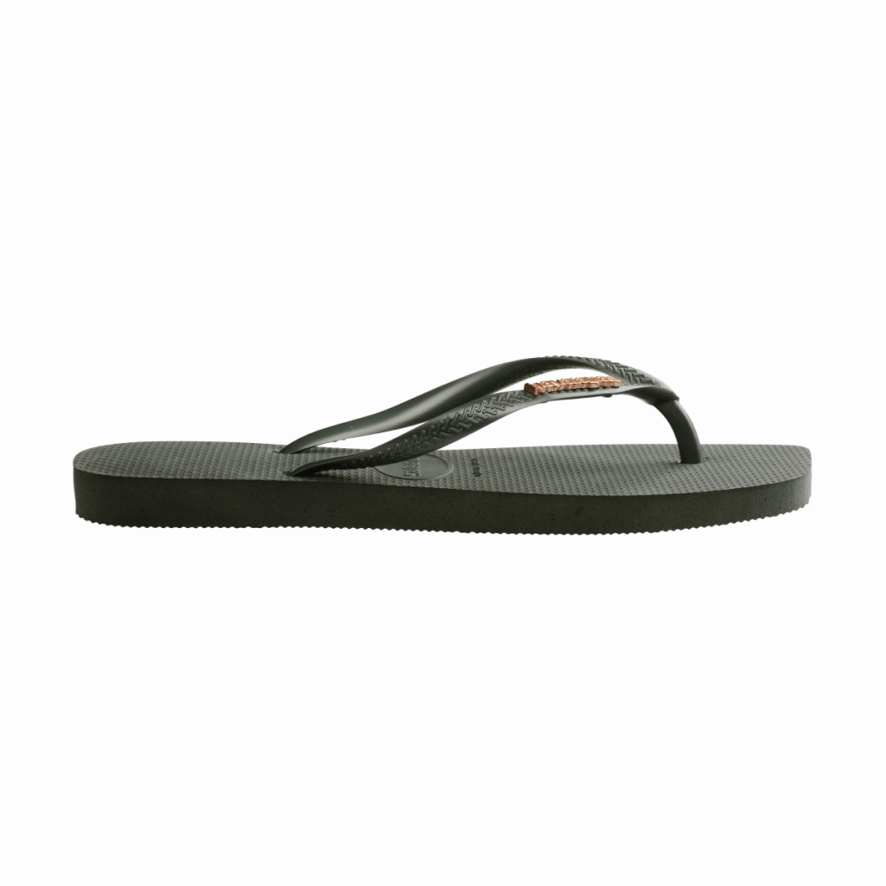 Flip Flopping Meaning Slim Square Logo Metallic Flip Flops