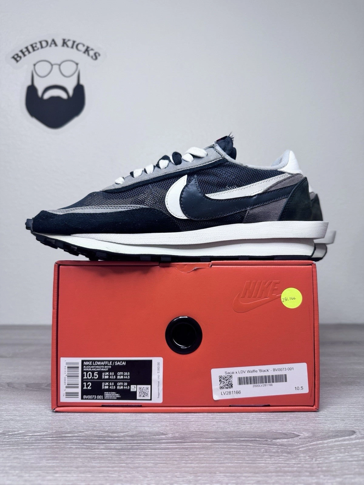 Size 10.5 - Nike LDWaffle x Sacai Black 2019 Black White Preowned BV0073-001 Asics Shoes Gt 1000 12
