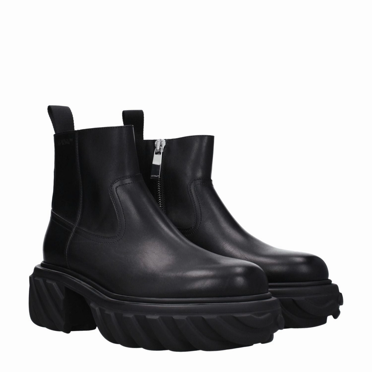 Off-White Black Leather Ankle Boots Kids Casual Shoes