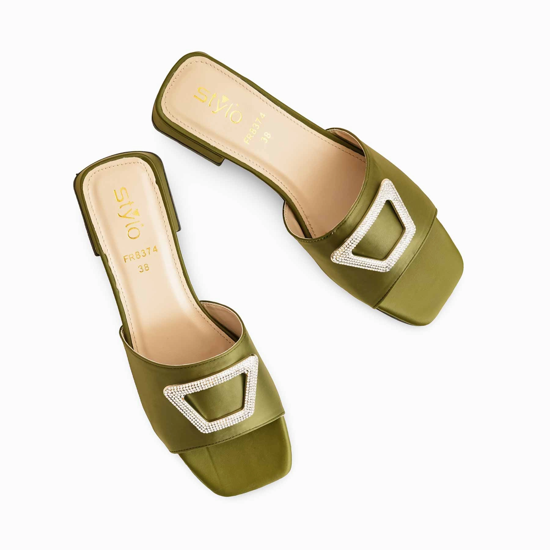 Velvet Ballet Slippers Olive Formal Slipper For Ladies FR8374