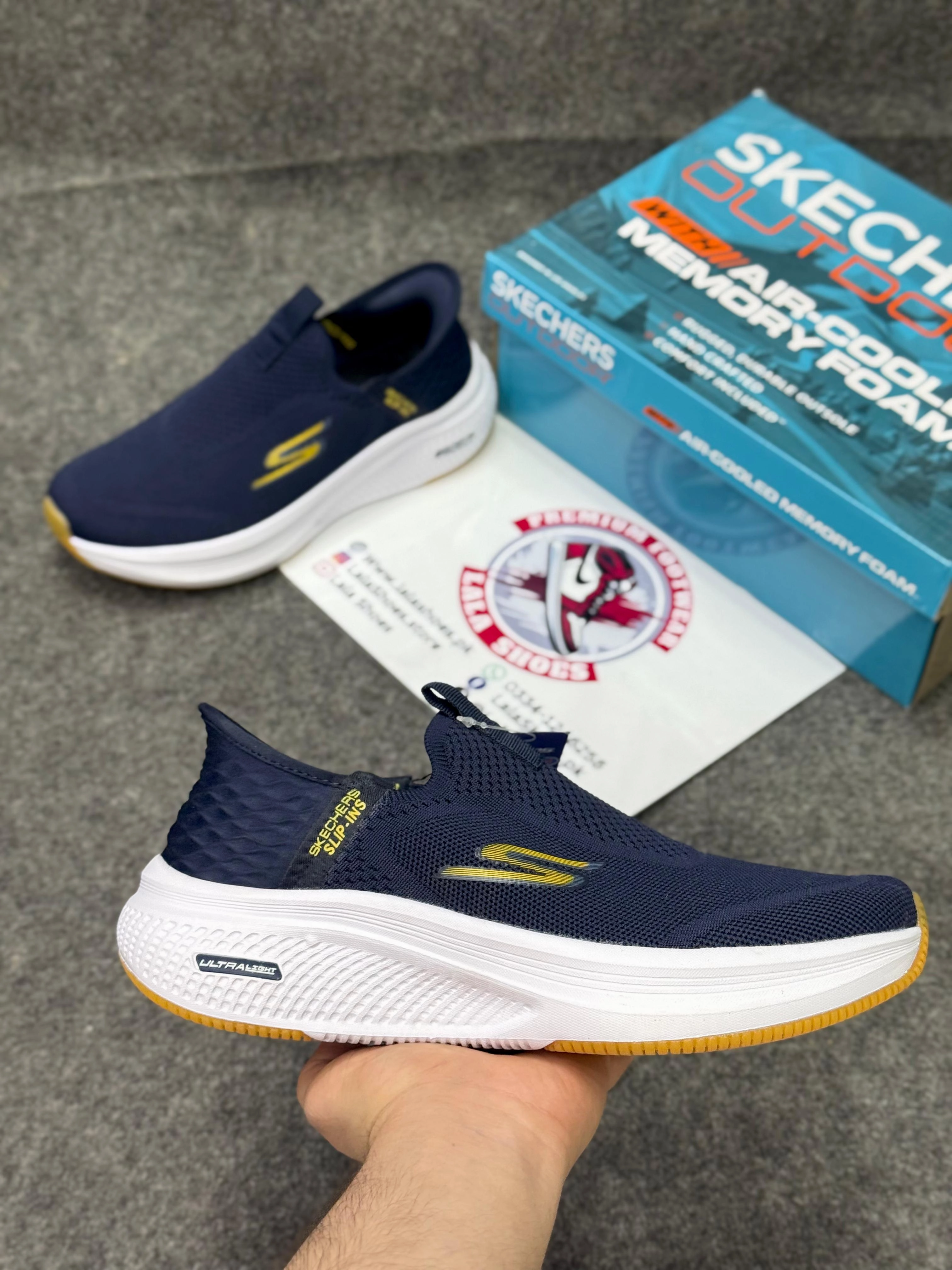 Skechers Slip-ins: Max Cushioning Hyper Burst Navy blue Comfort & Air-Cooled Cushioning | Best Walking Track Spikes Running Shoes