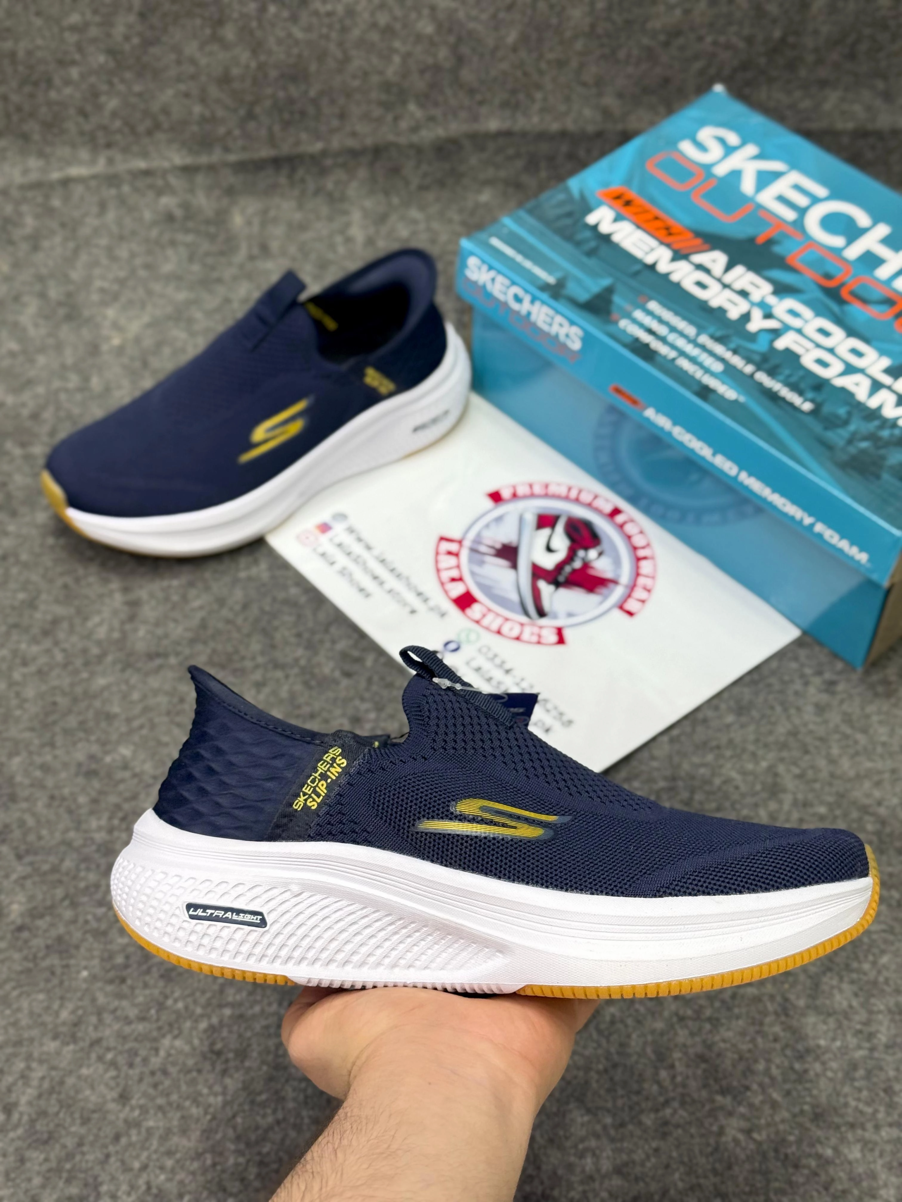 Skechers Slip-ins: Max Cushioning Hyper Burst Navy blue Comfort & Air-Cooled Cushioning | Best Walking Running Shoes With Toes