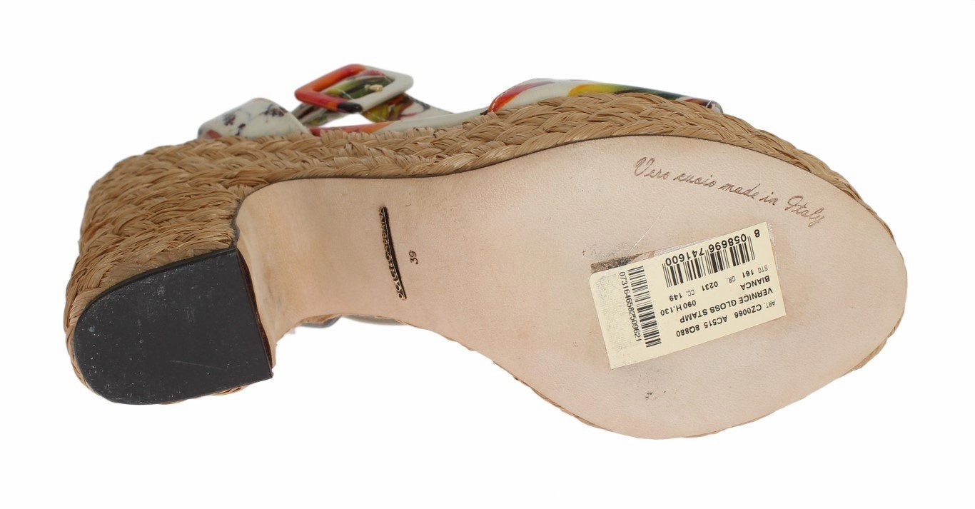 Summer Wedge Heel Sandals Orange Leather Straw Platform Sandals