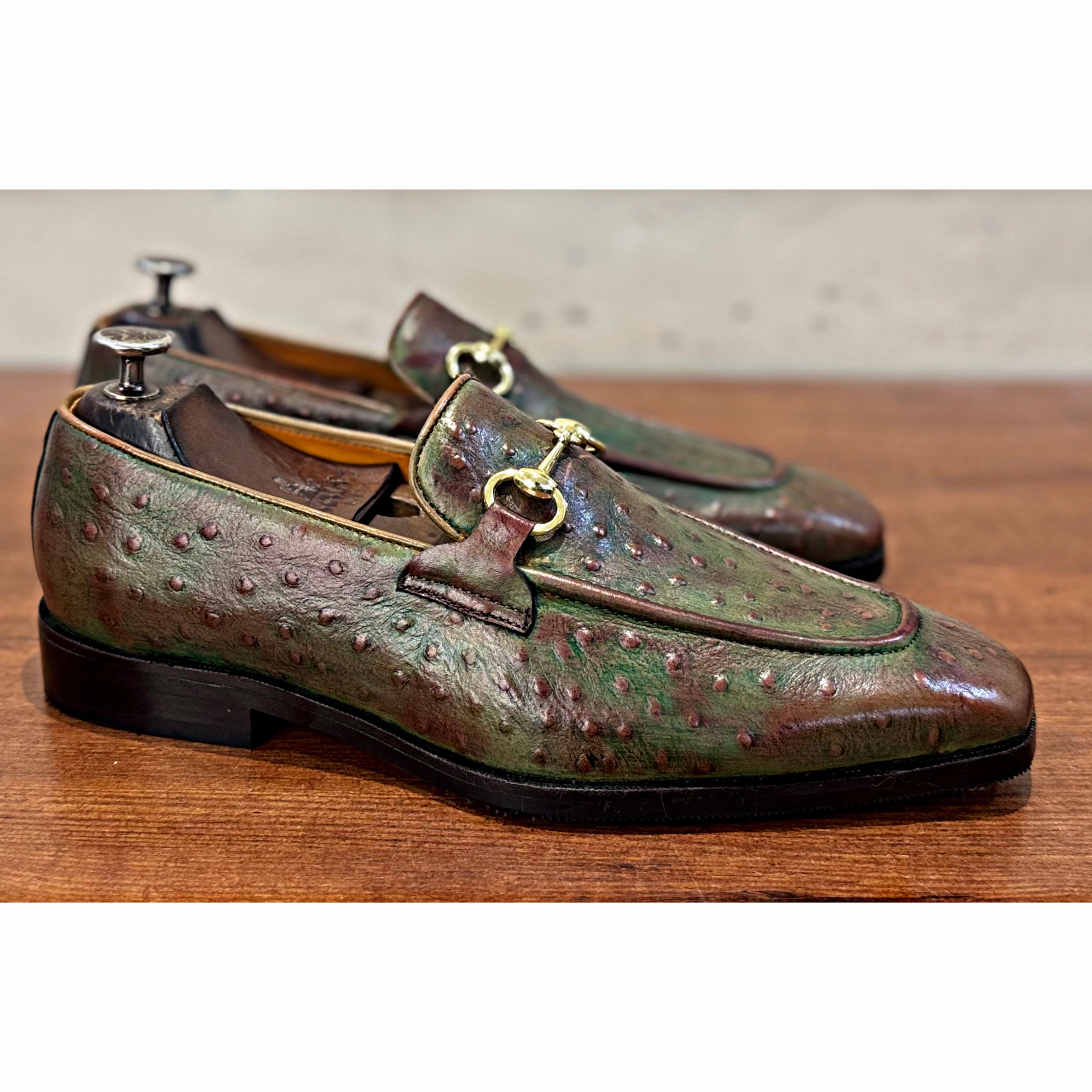 Penny Loafers Narrow Width Ostrich Embossed Loafers Antiqued