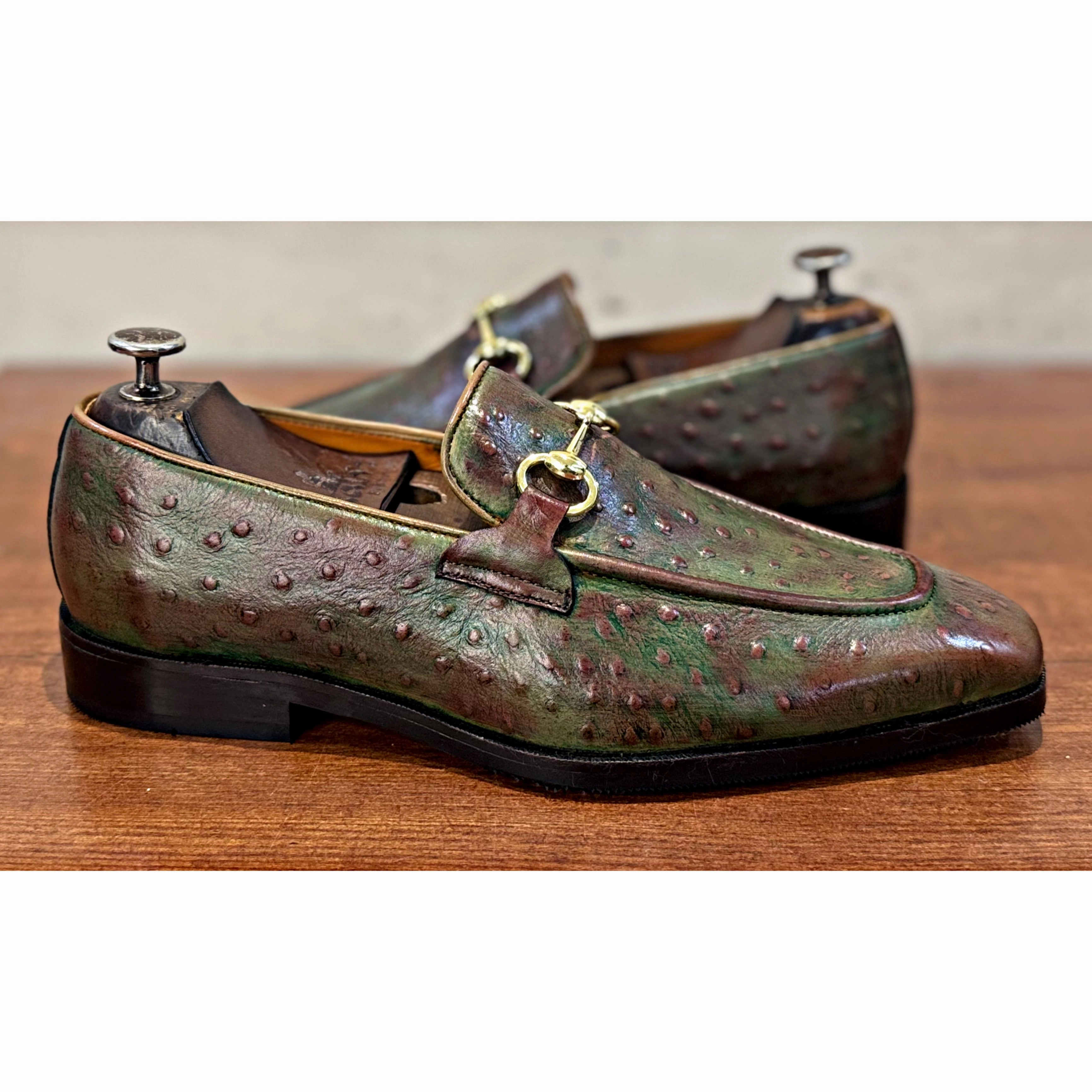 Ostrich Embossed Loafers Antiqued Quilted Loafers