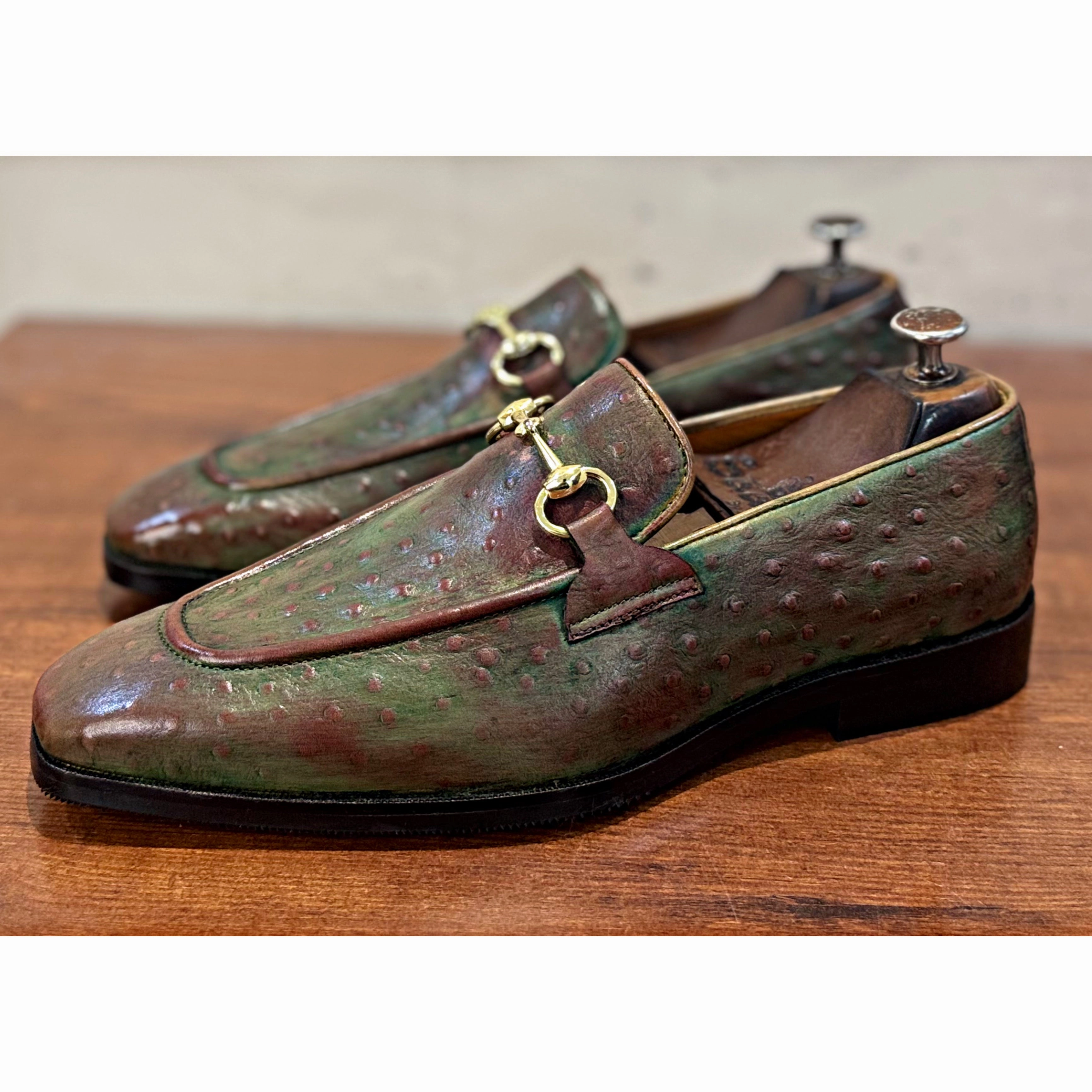 Ostrich Embossed Loafers Antiqued Loafers Shoe