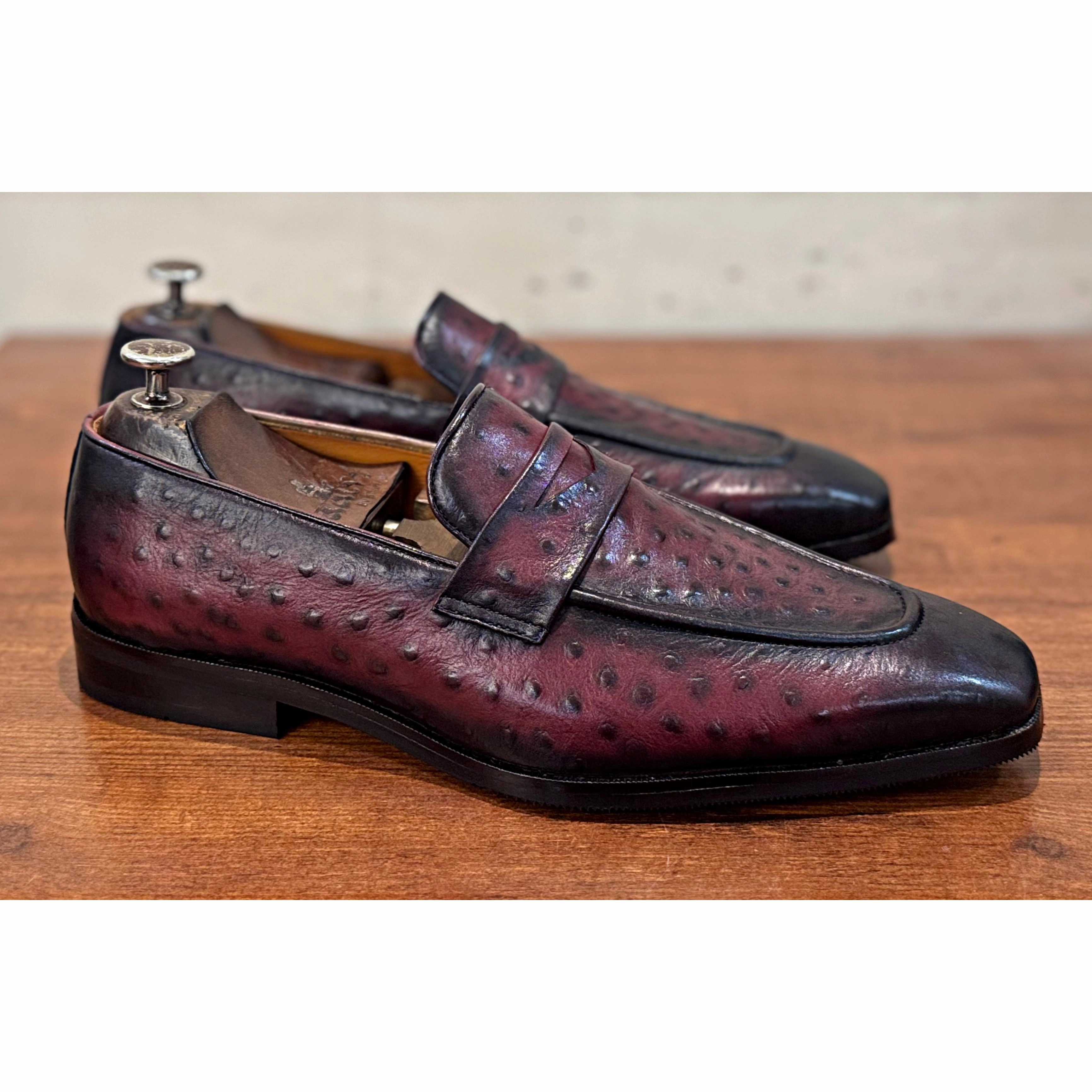 Chunky Loafers With Dress Ostrich Penny Loafers Bordo