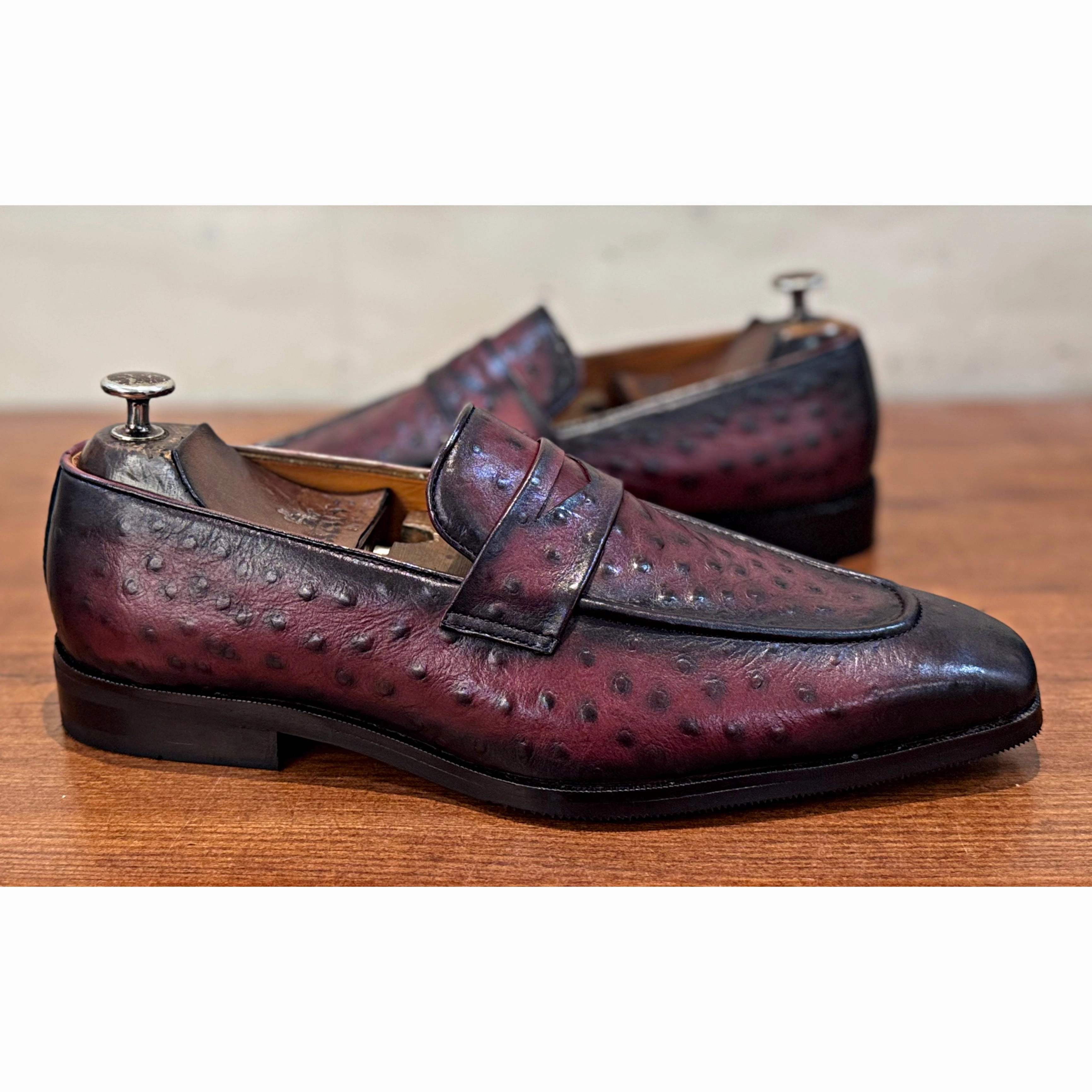 Light On His Loafers Ostrich Penny Loafers Bordo