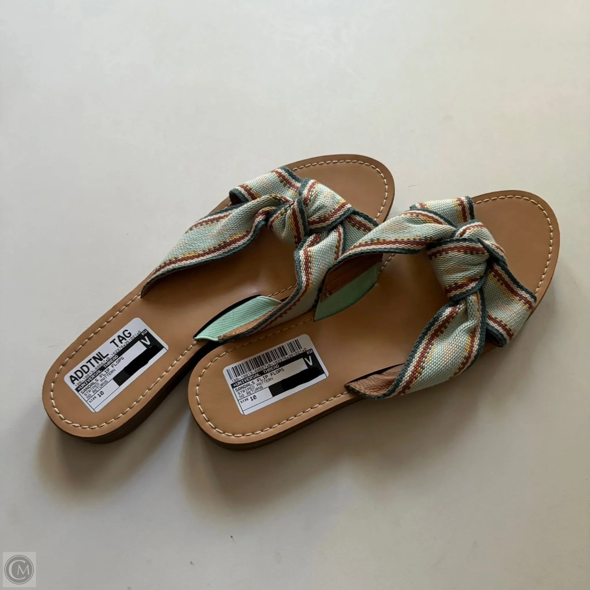 Foot Support Flip Flops Sandals Flip Flops By Universal Thread In Striped Pattern, Size: 10