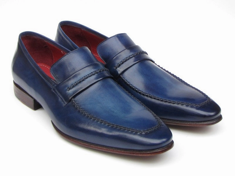 Open Toe Flat Bridal Shoes Paul Parkman Men's Loafer Shoes Navy Leather Upper And Leather Sole
