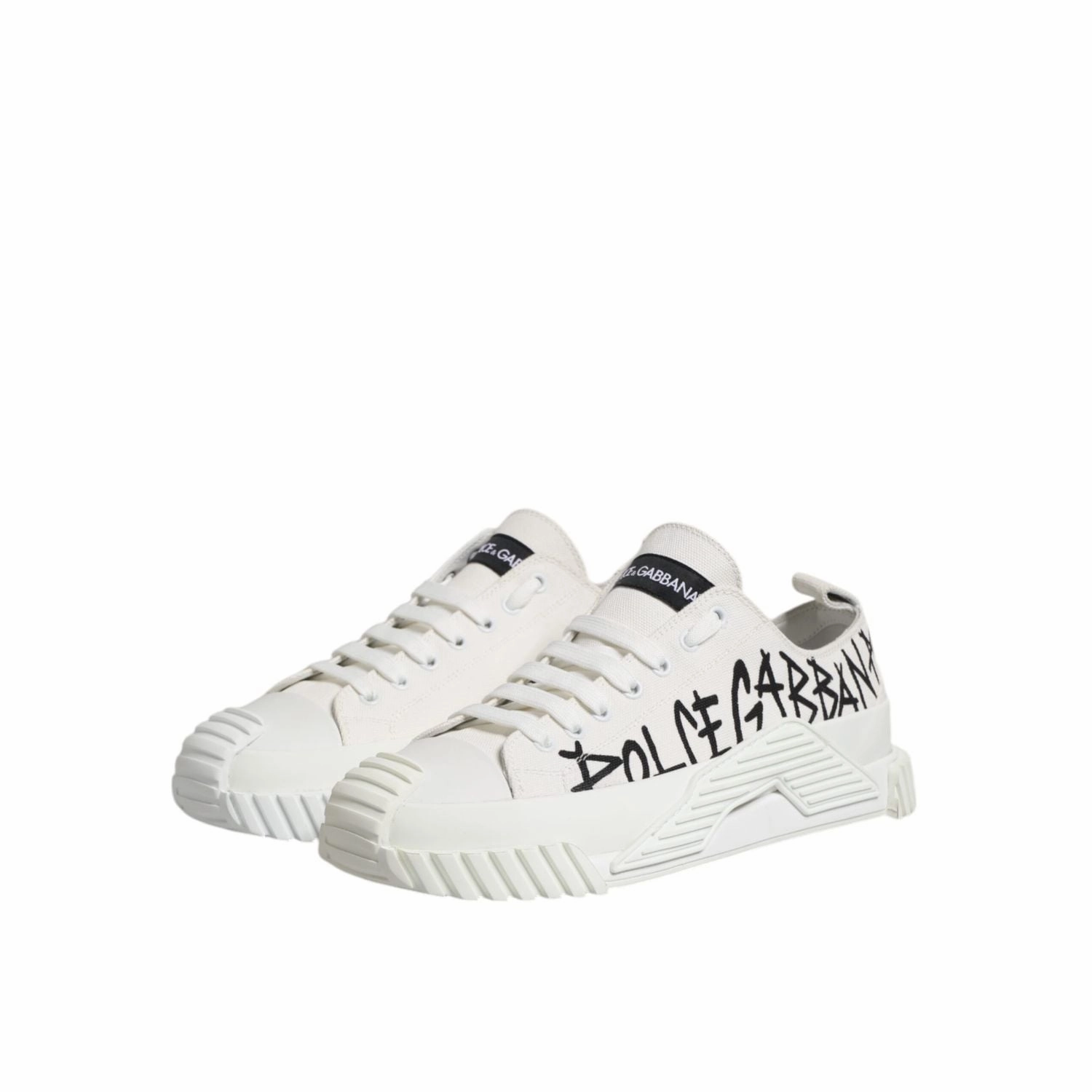 Sneakers With Dolce & Gabbana White Logo Print Lace Up Low Top Sneakers Shoes