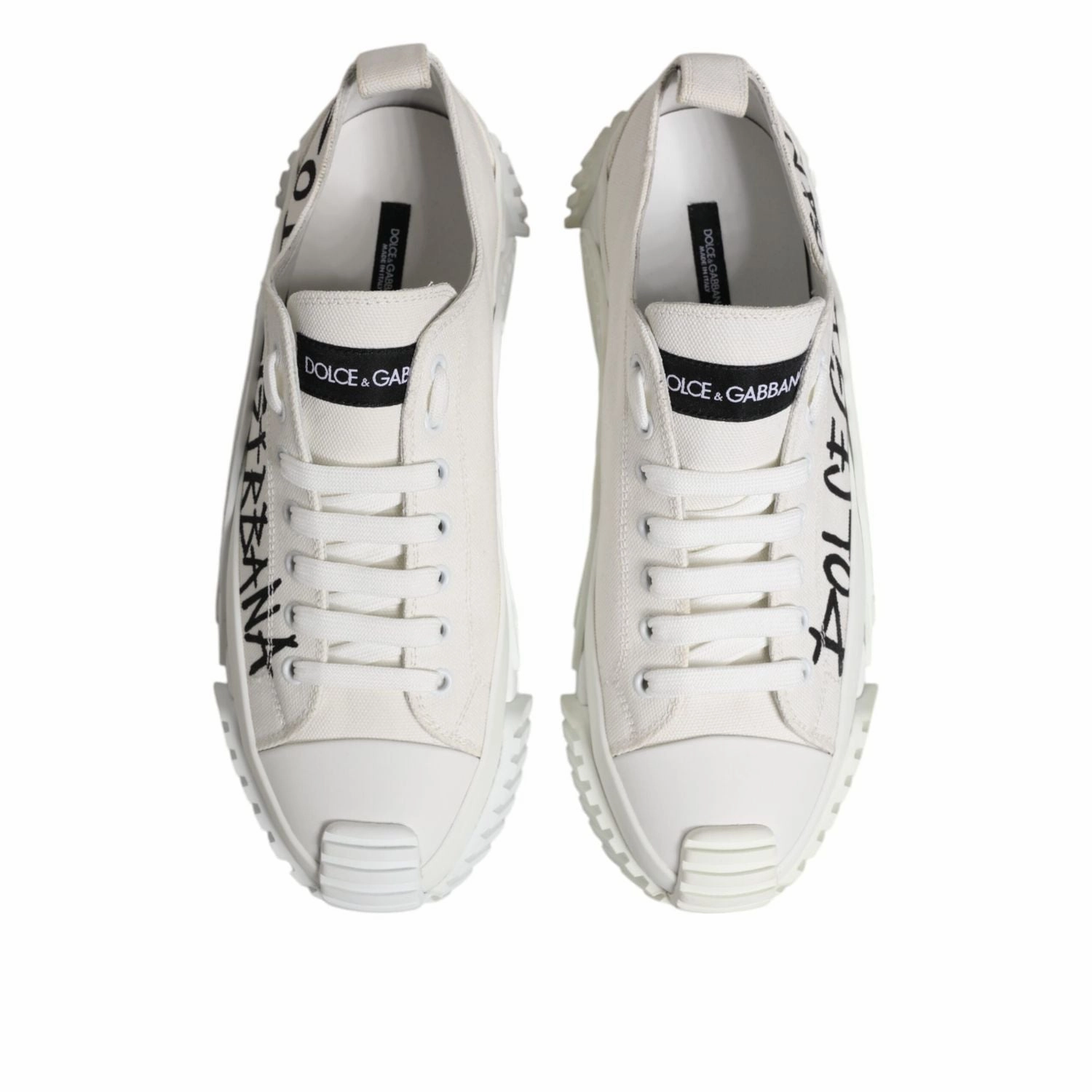 Dolce & Gabbana White Logo Print Lace Up Low Top Sneakers Shoes Ace Sneakers