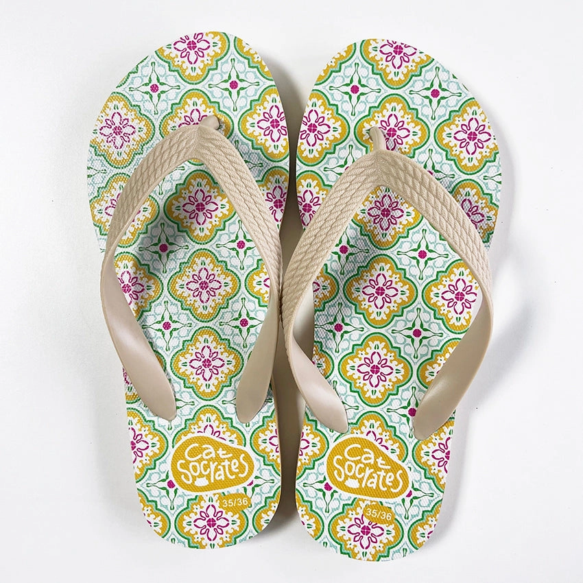 Peranakan Tile Flip-flops Green & Orange tile Kelce Flip Flops