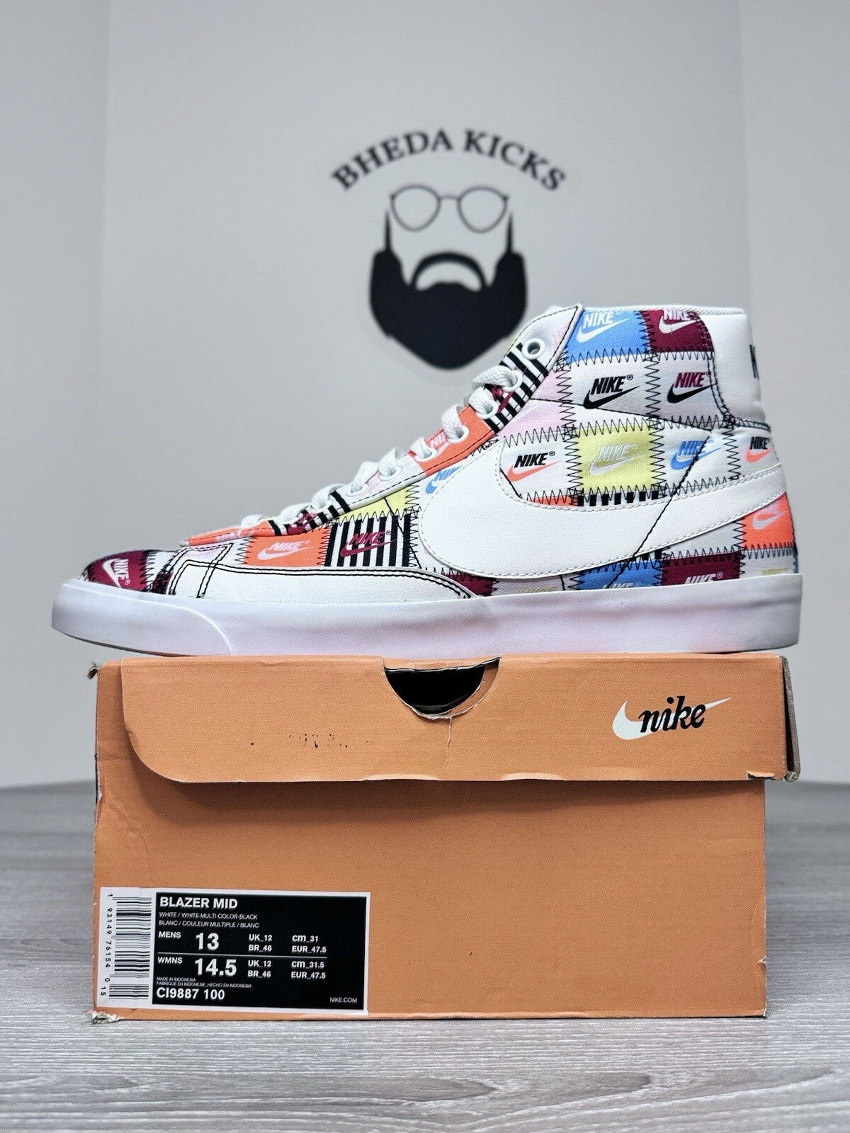 Size 13 - Nike Blazer Mid Patchwork CI9887-100 Preowned Authentic Mens Shoe Asics Evoride Running Shoes