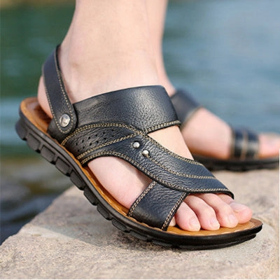T Strap Flat Sandals Men Sandals Summer Beach Shoes Adjustable Back Strap Design Slippers Slides