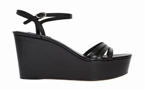Mexican Sandals Black Leather Wedges Platform Sandals