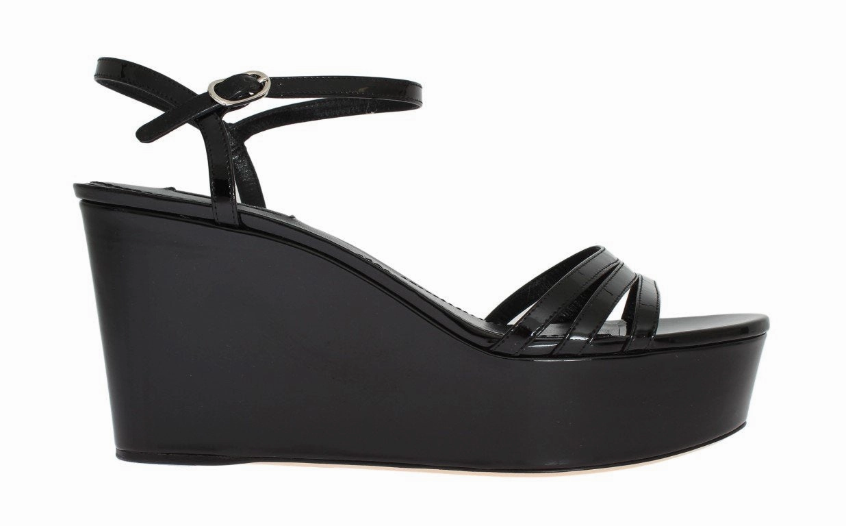 Strap Sandals Comfortable Black Leather Wedges Platform Sandals
