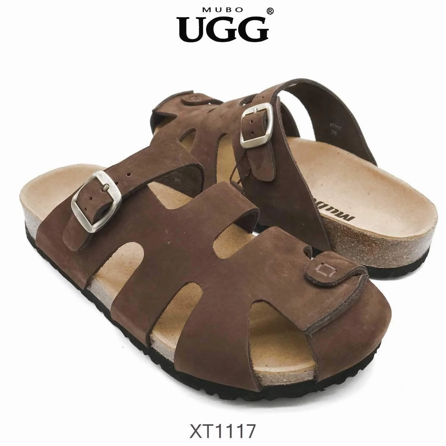 Fluffy Open Toe Slippers MUBO UGG MEN'S Brown Colour Sandals With Soft Cork Wood Sole Platform slippers XT1117