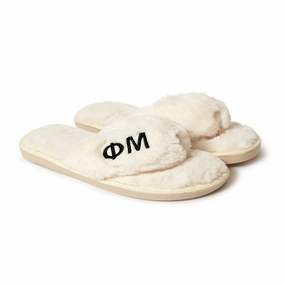 Slides Shoes For Ladies Phi Mu - Furry Slippers Women - With PM Embroidery Logo