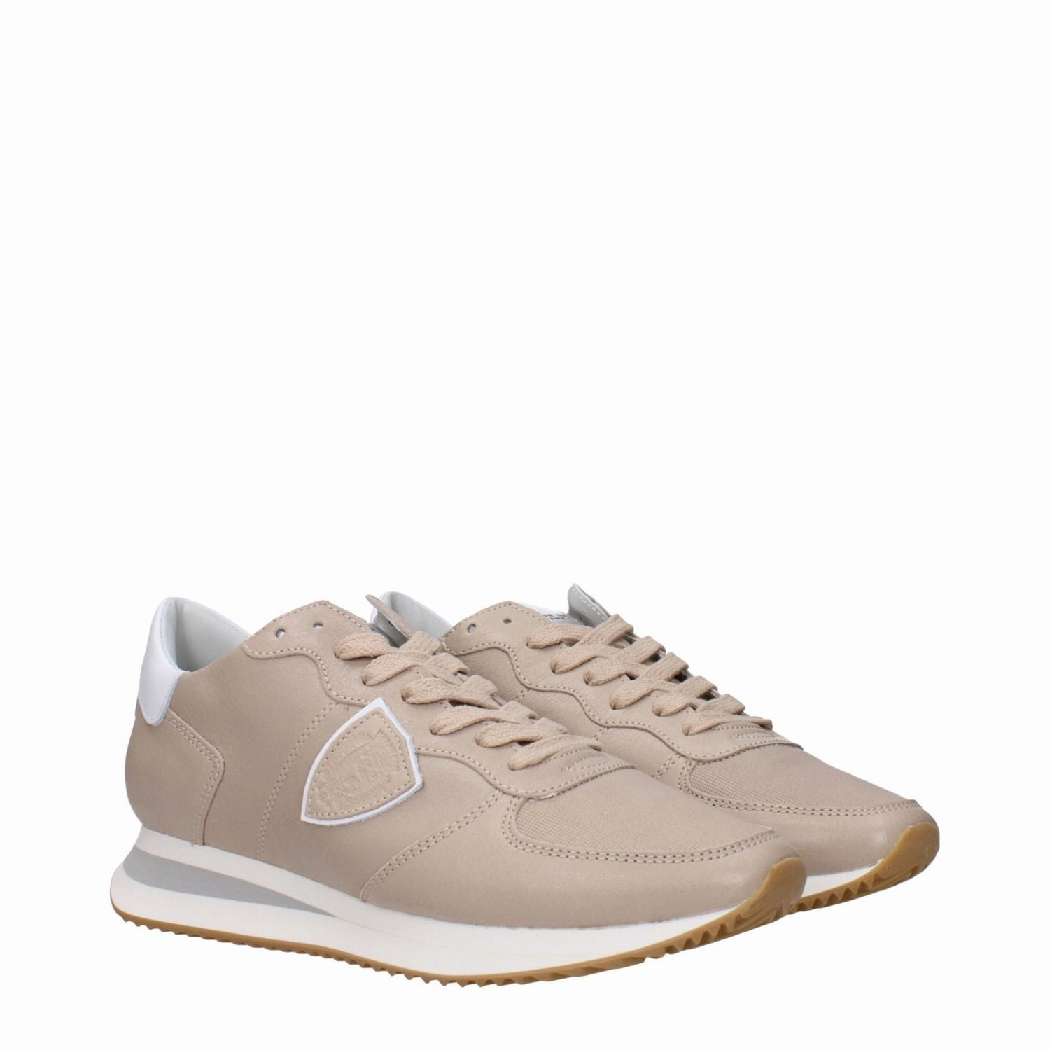 Basketball Sneakers Wide Width Philippe Model Beige Leather Low Top Sneakers