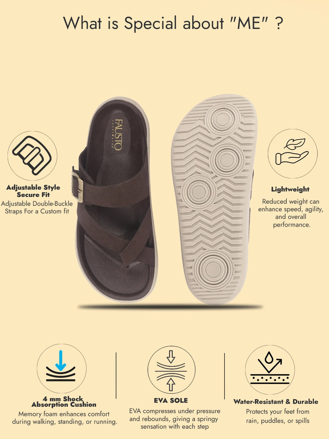 Slippers Ph Men Brown Toe Ring Criss Cross Buckle Strap Side Stitched Waterproof Summer Slip On Sandals|Comfort Sole|Lightweight Slippers for Rainy Monsoon Season