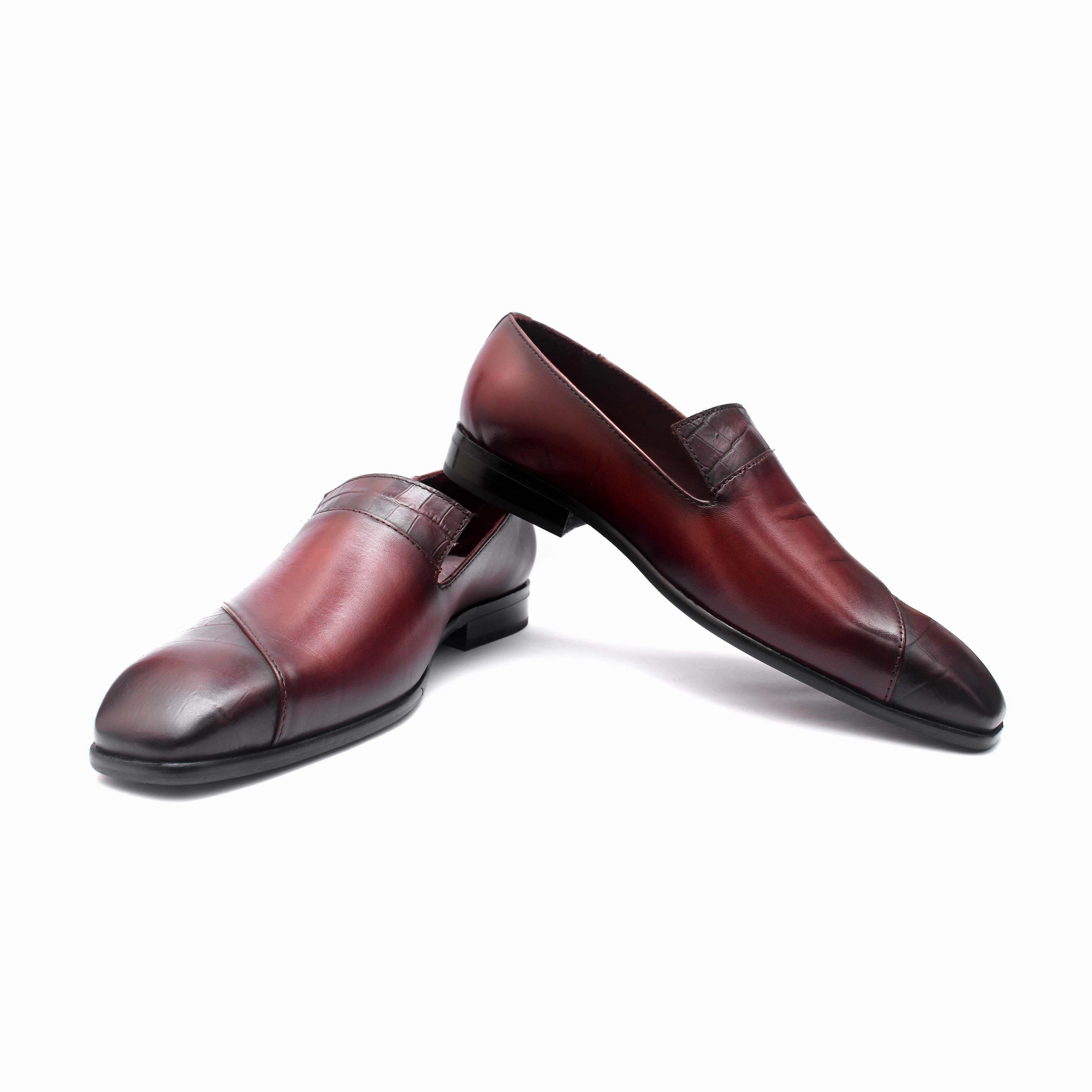 Croco Textured Loafers - Wine Crocodile Loafers
