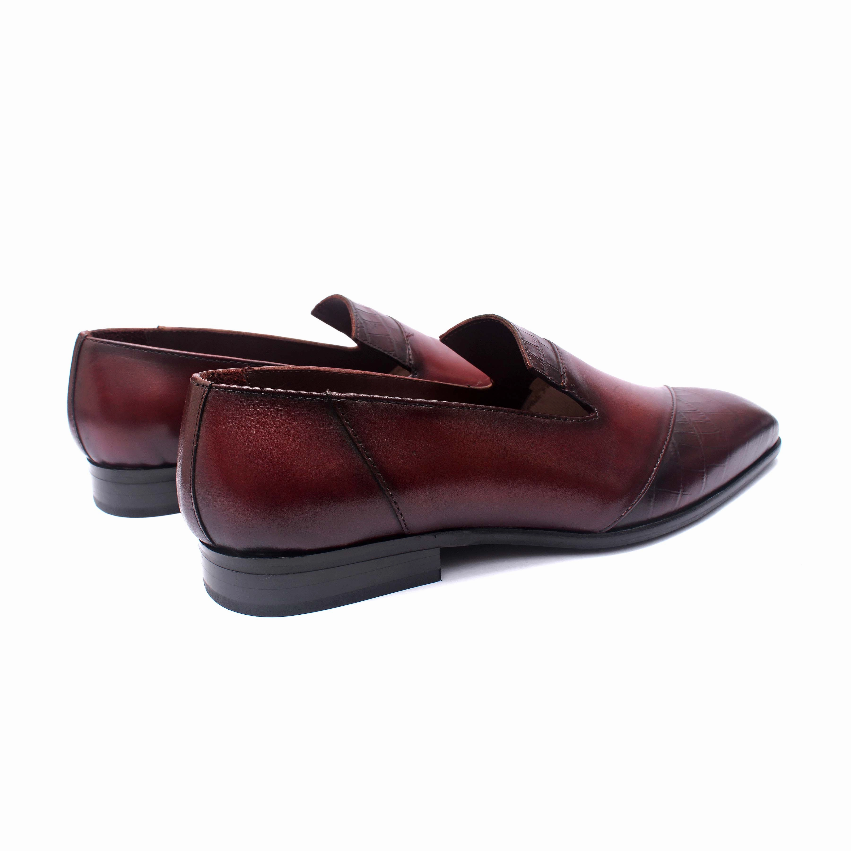 Croco Textured Loafers - Wine Brunello Cucinelli Suede Loafers