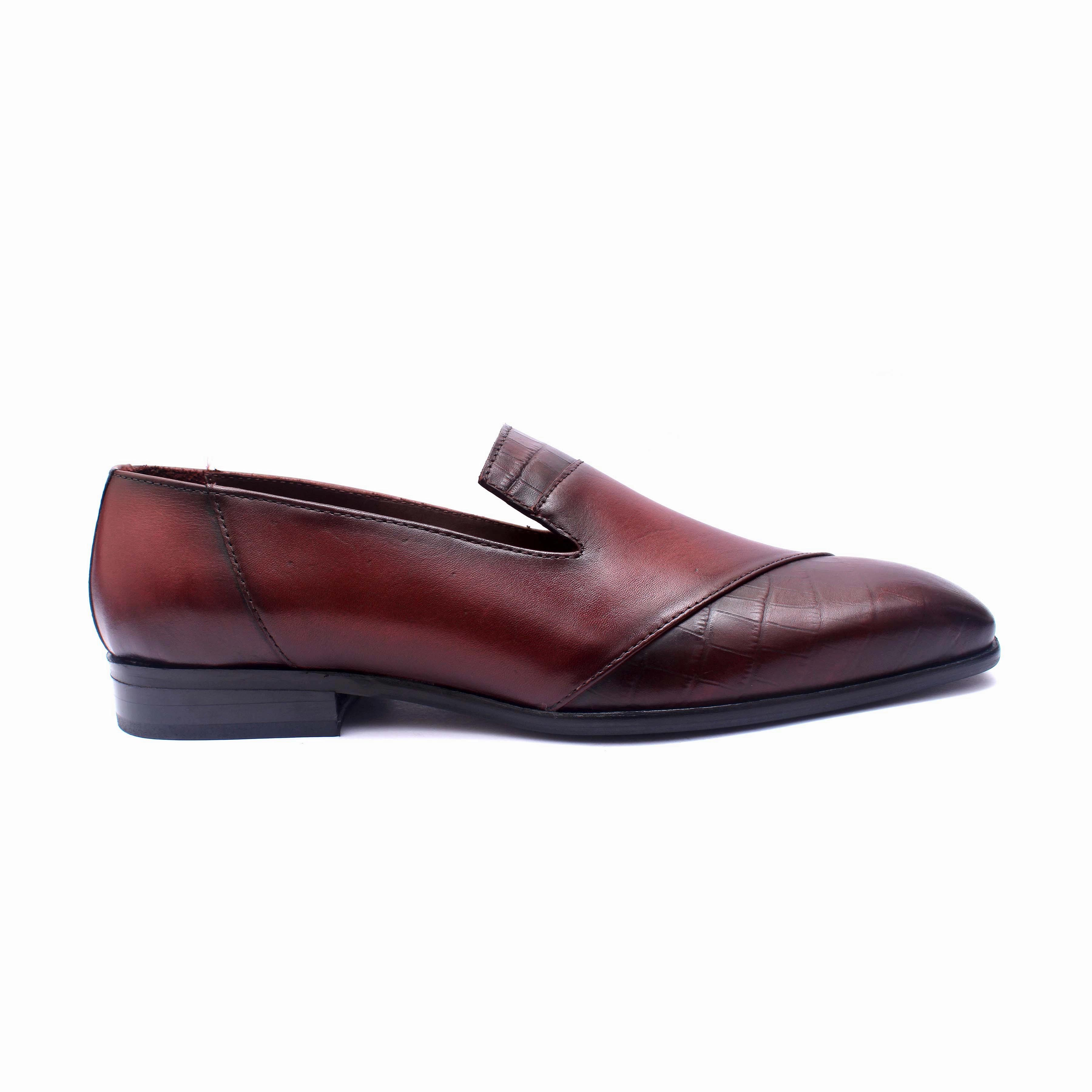 And White Penny Loafers Croco Textured Loafers - Wine