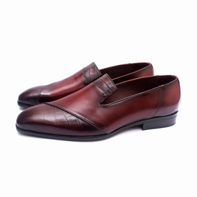 Croco Textured Loafers - Wine Outfits For Loafers