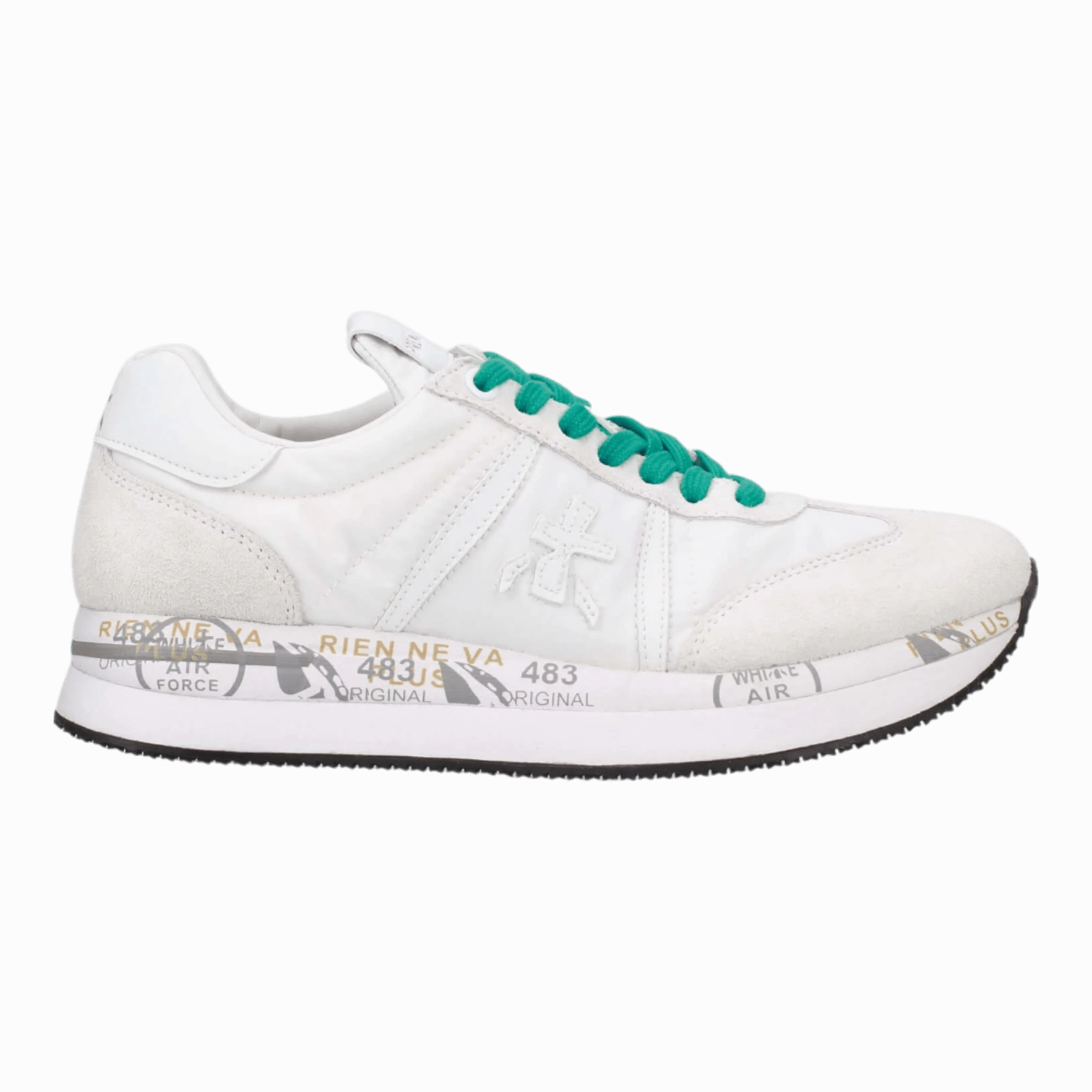 Premiata Conny Italian Premium Sneakers White/Green for Women Conny-7359 Hip Hop Sneakers